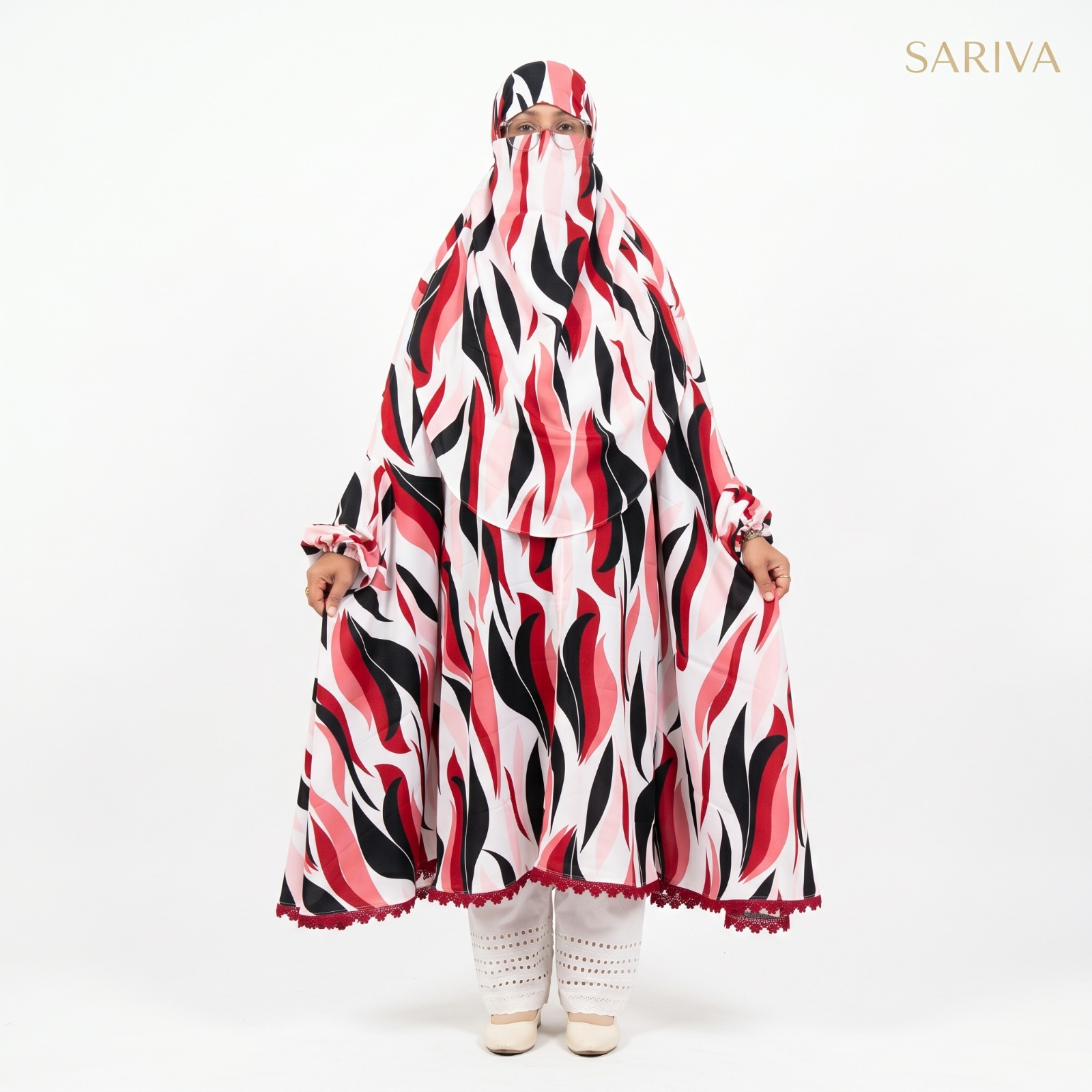 Semi Long Khimar-Chinese Linen Digital Print — View 2 — SARIVA