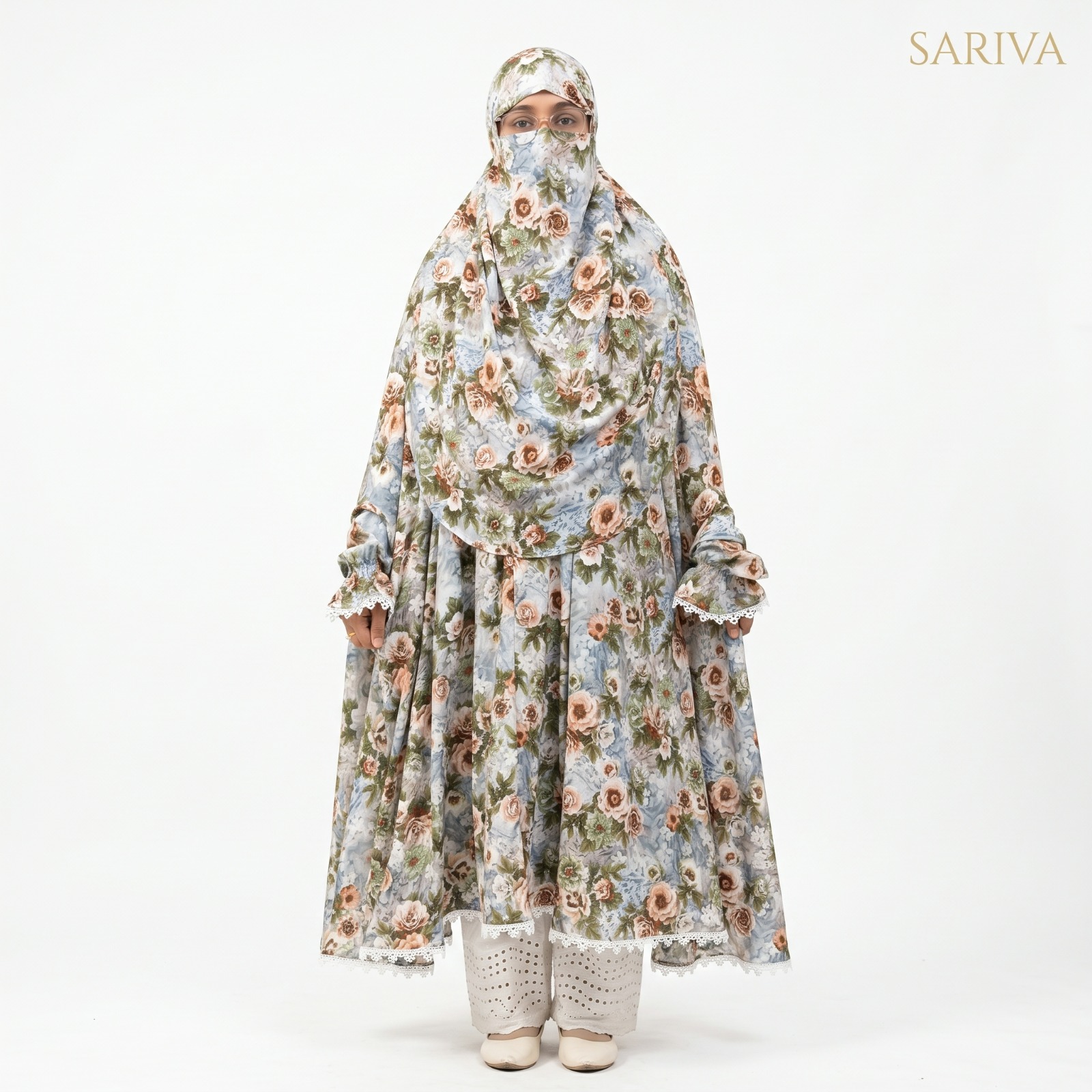 Semi Long Khimar-Chinese Linen Digital Print — 100% Cotton Boxer — SARIVA